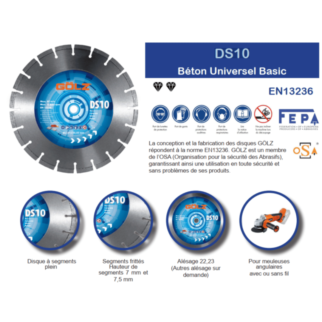 Disque diamant GÖLZ DS10 – Coupe béton, tuiles et matériaux courants – Image 2