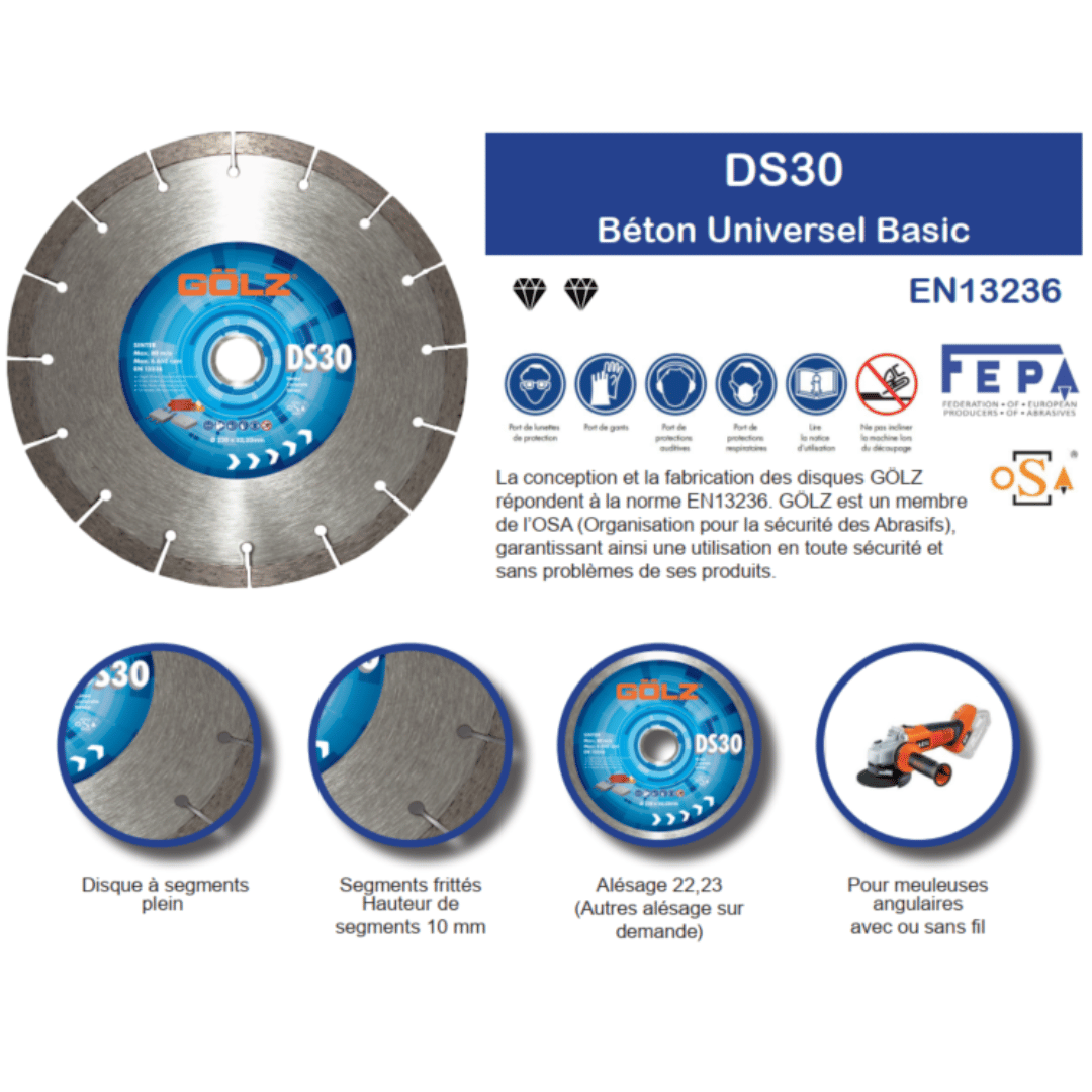 Disque diamant GÖLZ DS30 – Béton & matériaux de construction – Segments 10 mmv – Image 2