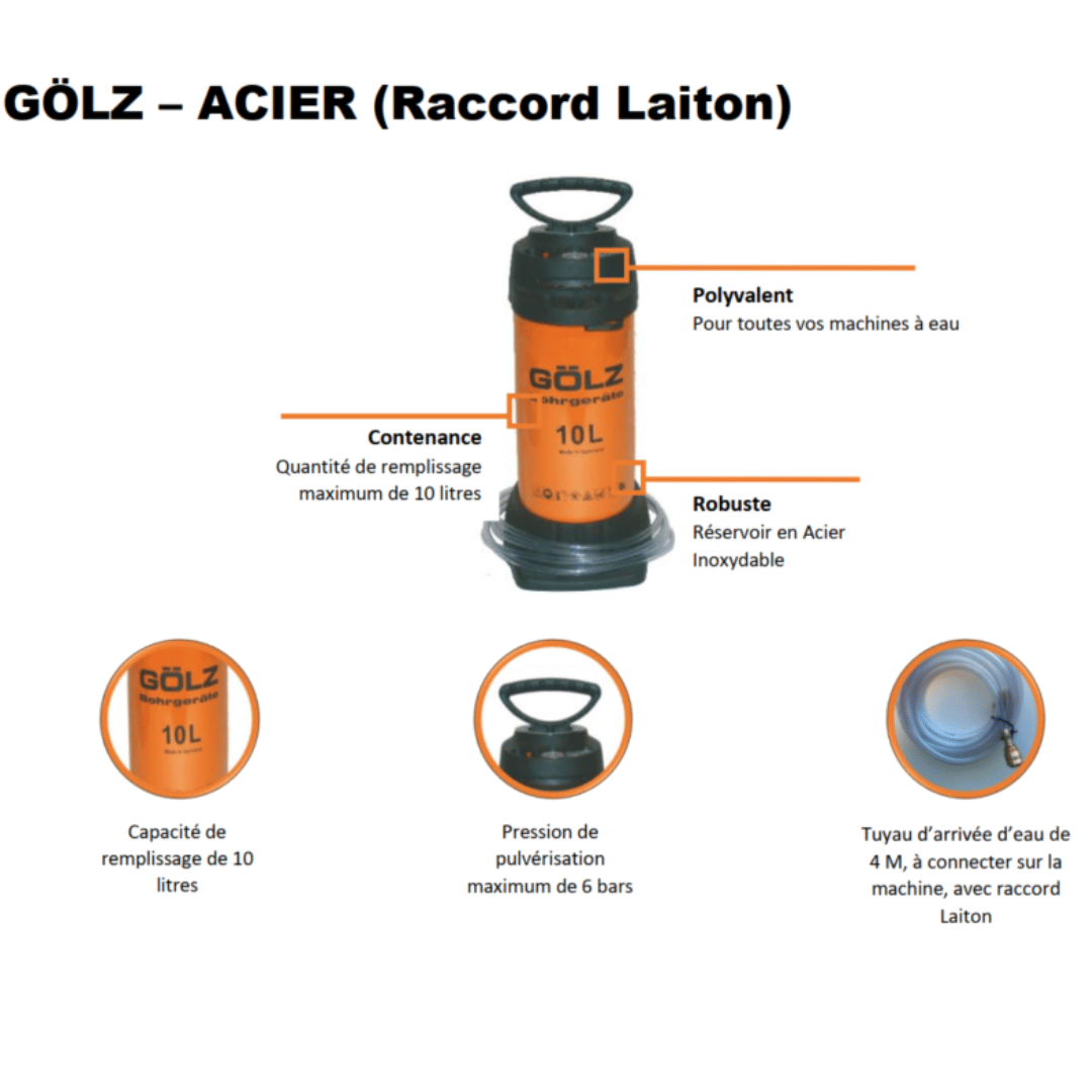 Pulvérisateur GÖLZ – Acier inoxydable – Raccord laiton – Pression 6 bars – 10 L – Image 2