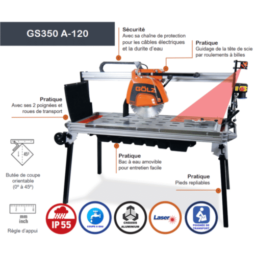Scie sur table professionnelle – GÖLZ GS350A-120 pour carreleurs et paysagistes – Image 2