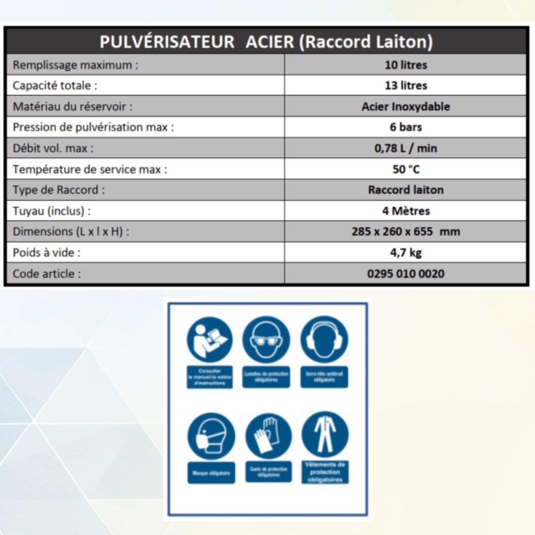 Pulvérisateur GÖLZ – Acier inoxydable – Raccord laiton – Pression 6 bars – 10 L – Image 3