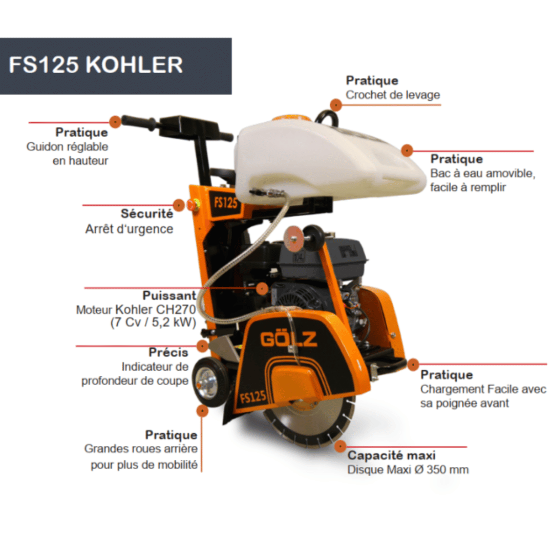 Scie à sol GÖLZ FS125 – Moteur Kohler CH270 – Ø 350 mm – 7 CV – Image 2