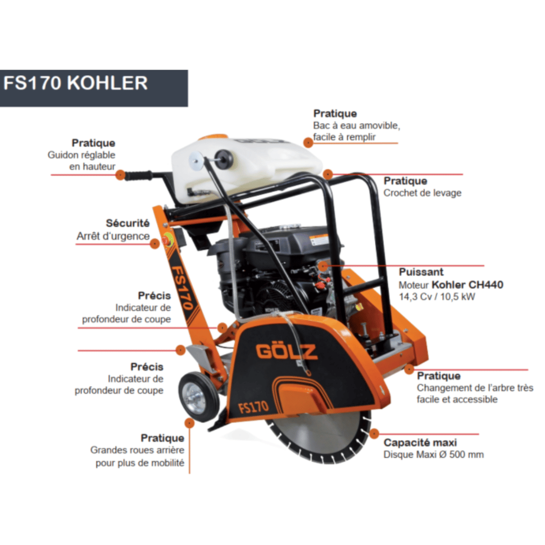 Scie à sol GÖLZ FS170 – Moteur Kohler CH440 – Ø 500 mm – 14,3 CV – Image 2