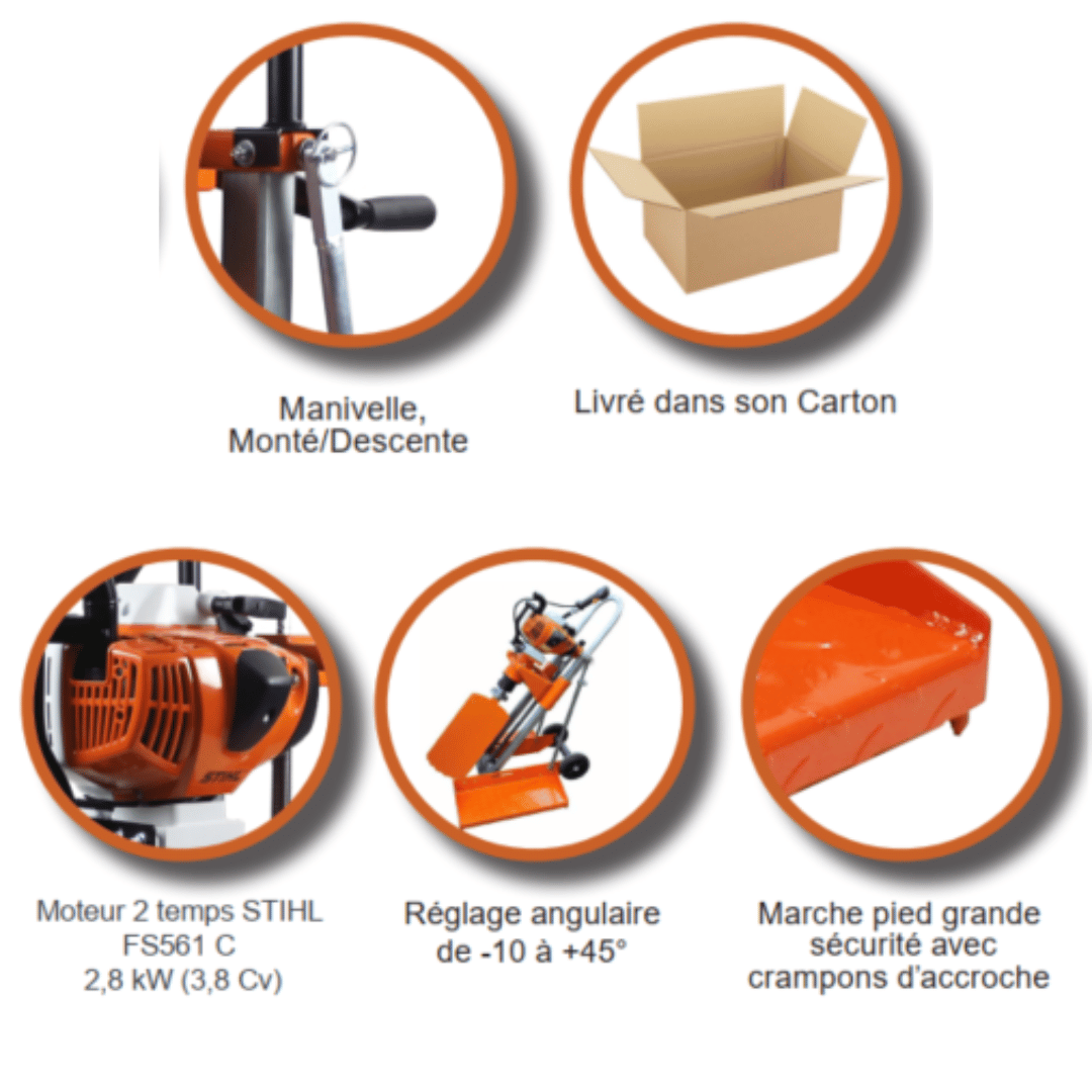 Carotteuse thermique GÖLZ KB150B-CITY – STIHL 3,8 CV – Ø 45 à 280 mm – Course 630 mm – Image 4