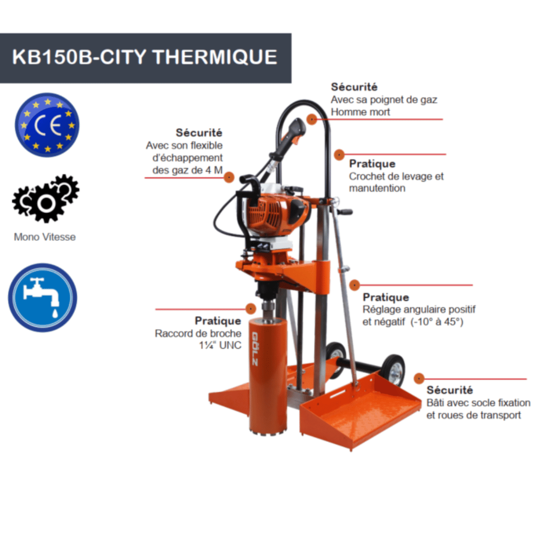 Carotteuse thermique GÖLZ KB150B-CITY – STIHL 3,8 CV – Ø 45 à 280 mm – Course 630 mm – Image 2